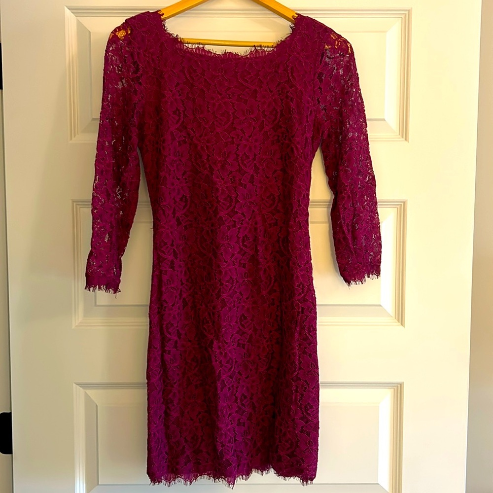 Diane von Furstenberg raspberry lace mini dress